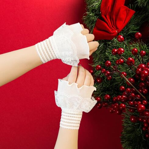 AUOCATTAIL False Sleeves Wrist Cuffs Floral Layered Lace Cuff Women Fake Hand Sleeves 1 Pair in Saudi Arabia