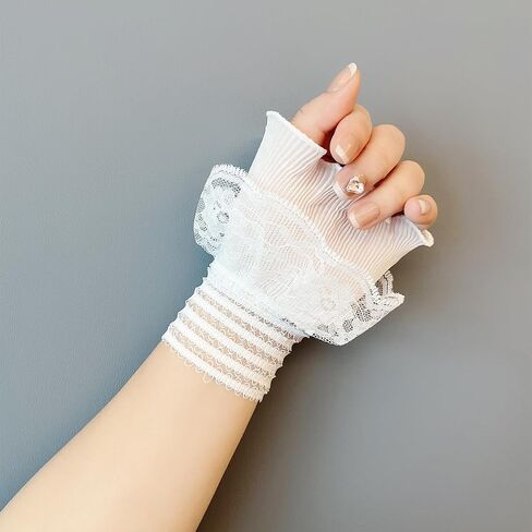 AUOCATTAIL False Sleeves Wrist Cuffs Floral Layered Lace Cuff Women Fake Hand Sleeves 1 Pair in Saudi Arabia