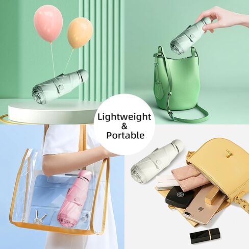 مظلة سفر ترينوفو - مظلة صغيرة قابلة للطي مع حقيبة، مظلة محمولة خفيفة الوزن ذات 6 أضلاع، مظلة جيب صغيرة للشمس والمطر للفتيات والنساء - أسود in Kuwait