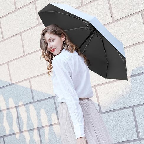 مظلة سفر ترينوفو - مظلة صغيرة قابلة للطي مع حقيبة، مظلة محمولة خفيفة الوزن ذات 6 أضلاع، مظلة جيب صغيرة للشمس والمطر للفتيات والنساء - أسود in Kuwait