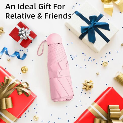 مظلة سفر ترينوفو - مظلة صغيرة قابلة للطي مع حقيبة، مظلة محمولة خفيفة الوزن ذات 6 أضلاع، مظلة جيب صغيرة للشمس والمطر للفتيات والنساء - أسود in Kuwait