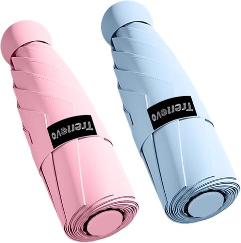 مظلة سفر ترينوفو - مظلة صغيرة قابلة للطي مع حقيبة، مظلة محمولة خفيفة الوزن ذات 6 أضلاع، مظلة جيب صغيرة للشمس والمطر للفتيات والنساء - أسود in Kuwait