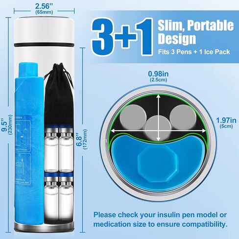 TSA Approved Insulin Travel Cooler – Compact Medication Travel Case for Diabetics – 60H Cooling for 2-6 Insulin Pens – Ideal Travel Cooler for EpiPens (White) in Kuwait