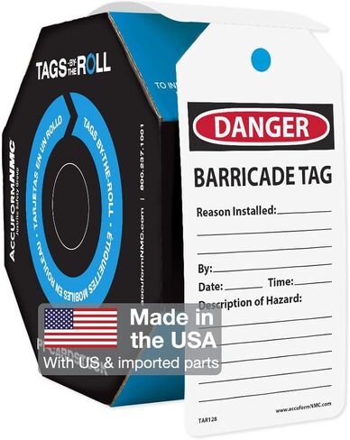 Accuform 250 "Danger Barricade TAG" Tags by-The-Roll, US Made OSHA Compliant Tags, Tear & Water Resistant PF-Cardstock, 6.25" x 3" x 0.01", TAR158 in Saudi Arabia