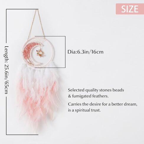 Fantasy Moon Myth Dream Catchers Wall Decor Crystal Stone Quartz Lunar Dream Catcher Crescent Shaped Tree of Life Handmade Pink Feather Dreamcatchers Wall Hanging for Girls Bedroom Wedding Bless Gift in Saudi Arabia