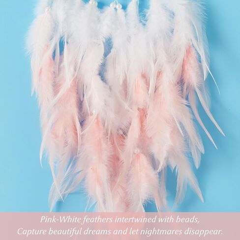 Fantasy Moon Myth Dream Catchers Wall Decor Crystal Stone Quartz Lunar Dream Catcher Crescent Shaped Tree of Life Handmade Pink Feather Dreamcatchers Wall Hanging for Girls Bedroom Wedding Bless Gift in Saudi Arabia