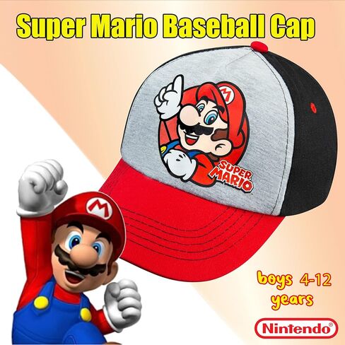 Nintendo Super Mario Boys Baseball Cap - Ages 4-12 Years - Many Styles and Colors - Adjustable - 100% Cotton (Classic Mario) in Saudi Arabia