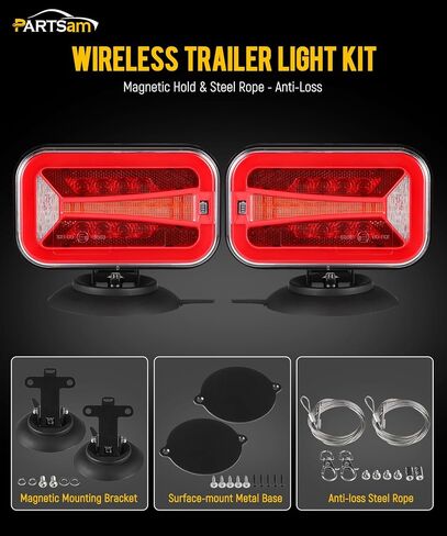 Partsam Wireless LED Trailer Light Kit 4000mAh بطارية ، مستطيل مغناطيسي محمول توقف بدوره ترخيص عكس القطر مصابيح الذيل مع قوس معدني 7 دبوس للشاحنات مقطورات 12-24 فولت IP67 مقاومة للماء in Kuwait