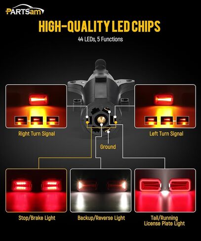 Partsam Wireless LED Trailer Light Kit 4000mAh بطارية ، مستطيل مغناطيسي محمول توقف بدوره ترخيص عكس القطر مصابيح الذيل مع قوس معدني 7 دبوس للشاحنات مقطورات 12-24 فولت IP67 مقاومة للماء in Kuwait
