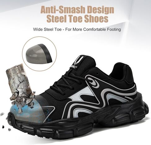 Steel Toe Shoes for Women Men Wide Non Slip Composite Work Sneakers Indestructible Comfortable Safety Tennis Shoes Lightweight Breathable Construction Sneakers Puncture Proof Ergonomic Design in Saudi Arabia