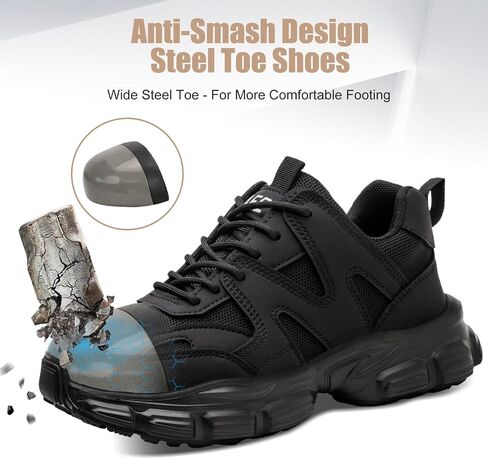 Steel Toe Shoes for Women Men Wide Non Slip Composite Work Sneakers Indestructible Comfortable Safety Tennis Shoes Lightweight Breathable Construction Sneakers Puncture Proof Ergonomic Design in Saudi Arabia