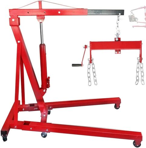 Engine Hoist 2 TON Folding Hydraulic Engine Motor Hoist with Load Leveler Lever, Cherry Picker Shop Cranes Lift Red Shop Crane 4000 lb (Engine Stand+Load Leveler) in Kuwait