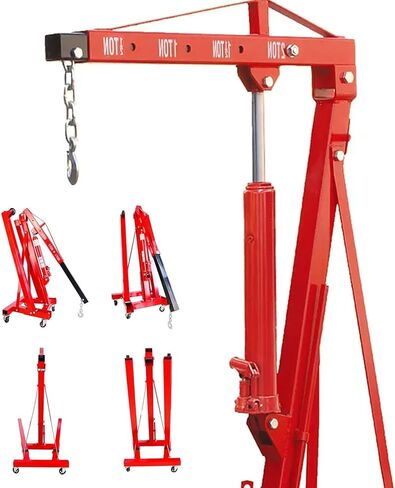 Engine Hoist 2 TON Folding Hydraulic Engine Motor Hoist with Load Leveler Lever, Cherry Picker Shop Cranes Lift Red Shop Crane 4000 lb (Engine Stand+Load Leveler) in Kuwait