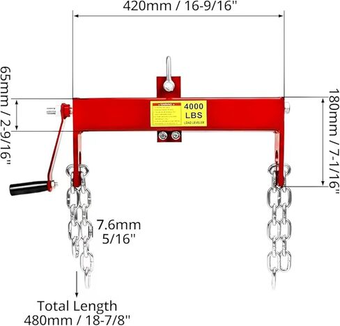 Engine Hoist 2 TON Folding Hydraulic Engine Motor Hoist with Load Leveler Lever, Cherry Picker Shop Cranes Lift Red Shop Crane 4000 lb (Engine Stand+Load Leveler) in Kuwait