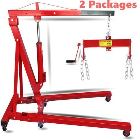 Engine Hoist 2 TON Folding Hydraulic Engine Motor Hoist with Load Leveler Lever, Cherry Picker Shop Cranes Lift Red Shop Crane 4000 lb (Engine Stand+Load Leveler) in Kuwait