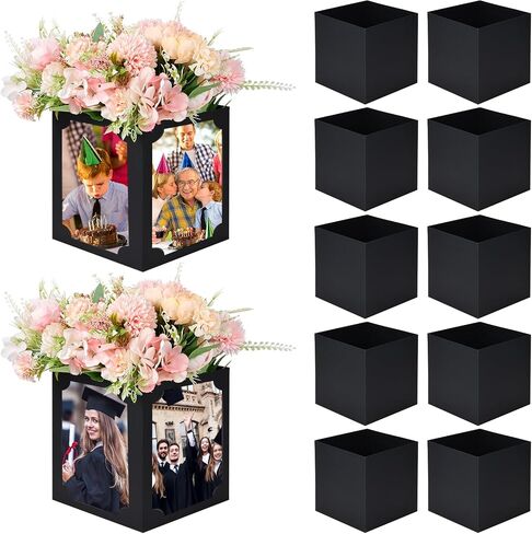 12 Pcs Picture Centerpieces for Table - 6/7 Inch Photo Display Frame & Hollow Picture Props Box for Congrats Grad Decor, Wedding, Birthday Party Table Decoration (Black) in Kuwait