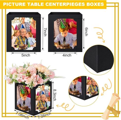 12 Pcs Picture Centerpieces for Table - 6/7 Inch Photo Display Frame & Hollow Picture Props Box for Congrats Grad Decor, Wedding, Birthday Party Table Decoration (Black) in Kuwait