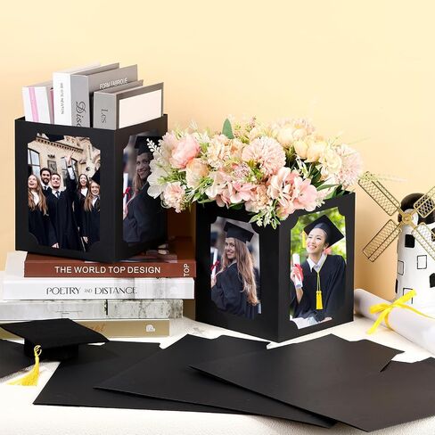 12 Pcs Picture Centerpieces for Table - 6/7 Inch Photo Display Frame & Hollow Picture Props Box for Congrats Grad Decor, Wedding, Birthday Party Table Decoration (Black) in Kuwait