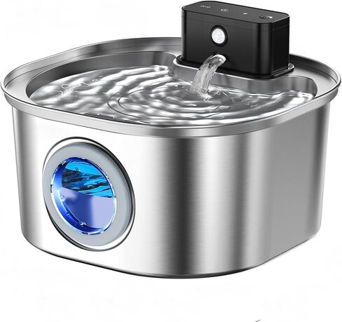 Voluas Stainless Steel Cat Water Fountain: 3.2L/108oz 3-Modes Pet Drinking Fountain Wireless Indoor Cordless Kitty Super-Silent Sensoring Fountain with High-Capacity Battery in Saudi Arabia
