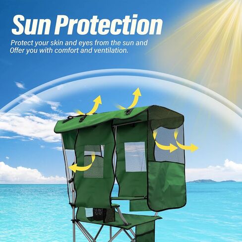 كرسي تخييم BDL مع مظلة قابلة للطي وكراسي الشاطئ المحمولة مع مبرد ومسند ظهر شبكي وحامل أكواب وجيب للتخييم وصيد الأسماك والشاطئ والرياضة، أزرق in Kuwait