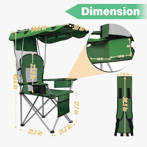 كرسي تخييم BDL مع مظلة قابلة للطي وكراسي الشاطئ المحمولة مع مبرد ومسند ظهر شبكي وحامل أكواب وجيب للتخييم وصيد الأسماك والشاطئ والرياضة، أزرق in Kuwait
