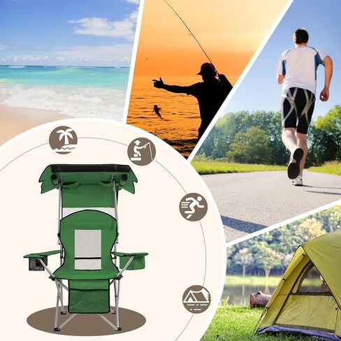 كرسي تخييم BDL مع مظلة قابلة للطي وكراسي الشاطئ المحمولة مع مبرد ومسند ظهر شبكي وحامل أكواب وجيب للتخييم وصيد الأسماك والشاطئ والرياضة، أزرق in Kuwait