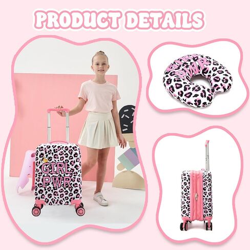 Kid's Luggage Set 3 Piece Suitcase Set 16" Hardside Luggage with Spinner Wheels Boys Carry on Toddler Travel Rolling Suitcase with Duffle Bag Neck Pillow Airline Approved in Saudi Arabia