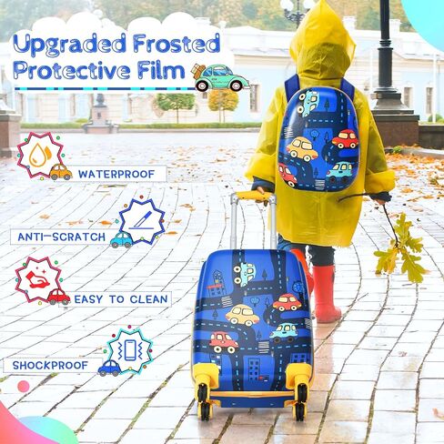 GYMAX 2Pc Kid Carry On Luggage Set, 12" & 18" Kids Suitcase with 4 Spinner Wheels, Travel Rolling Trolley in Kuwait