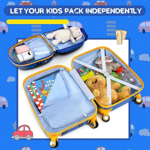 GYMAX 2Pc Kid Carry On Luggage Set, 12" & 18" Kids Suitcase with 4 Spinner Wheels, Travel Rolling Trolley in Kuwait