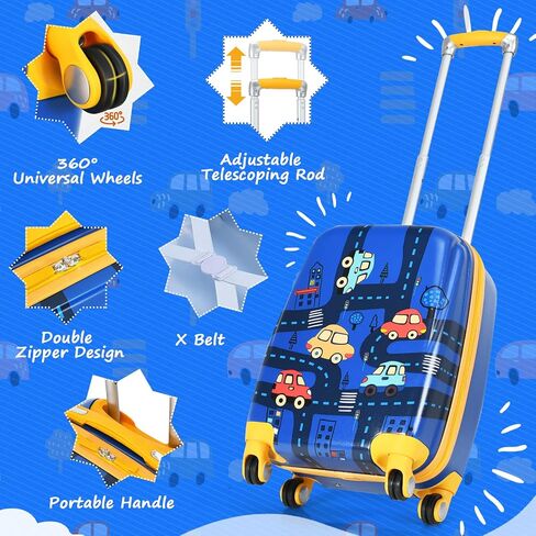 GYMAX 2Pc Kid Carry On Luggage Set, 12" & 18" Kids Suitcase with 4 Spinner Wheels, Travel Rolling Trolley in Kuwait