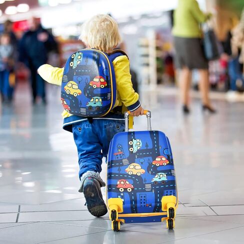 GYMAX 2Pc Kid Carry On Luggage Set, 12" & 18" Kids Suitcase with 4 Spinner Wheels, Travel Rolling Trolley in Kuwait