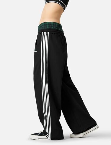 Aelfric Eden Baggy Wide Leg Sweatpants for Women Plaid Patchwork Sweat Pants Loose Long Pants with Pockets in Saudi Arabia