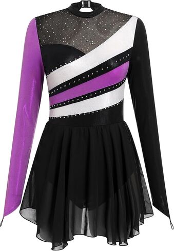 AFAVOM Figure Ice Skating Dress for Women's Long Sleeve Glitter Ballet Dance Dress Lyrical Gymnastics Competition Leotards in Saudi Arabia