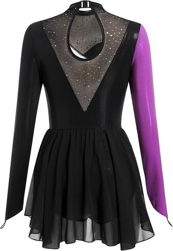 AFAVOM Figure Ice Skating Dress for Women's Long Sleeve Glitter Ballet Dance Dress Lyrical Gymnastics Competition Leotards in Saudi Arabia