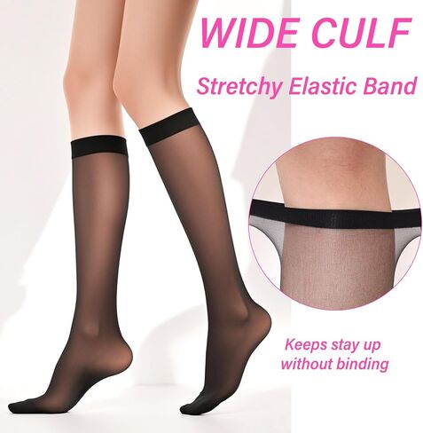 20 Pairs Knee High Stockings Pantyhose with Reinforced Nylon Toe Sheer Knee High Stocks for Women 5 Colors in Saudi Arabia