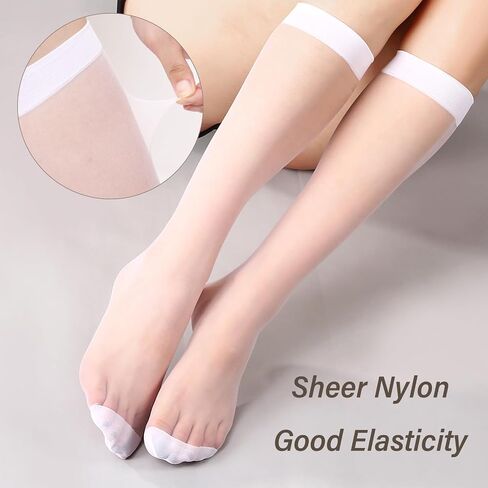 20 Pairs Knee High Stockings Pantyhose with Reinforced Nylon Toe Sheer Knee High Stocks for Women 5 Colors in Saudi Arabia