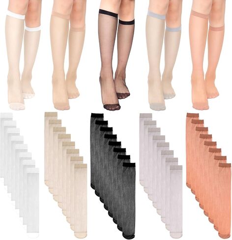 20 Pairs Knee High Stockings Pantyhose with Reinforced Nylon Toe Sheer Knee High Stocks for Women 5 Colors in Saudi Arabia