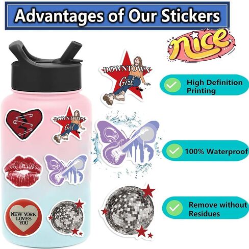 107Pcs Y2k Stickers, Y2k Retro Aesthetic Stickers, 2000s Cartoon Cute Stickers, Vinyl Waterproof Stickers for Laptop,Suitable for Guitar, Notebook, Water Bottle, Birthday Gifts for Girls, Kids, Teens in Kuwait