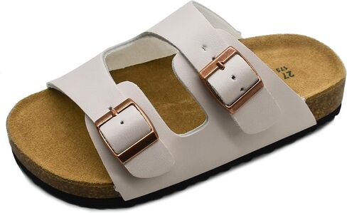 Genuine Leather Suede Cork Footbed Kids Sandals Boys Girls Slide with Arch Support Summer Non-slip Cork Glitter Colorful Toddler Slippers with Adjustable Straps for Indoor & Outdoor in Saudi Arabia