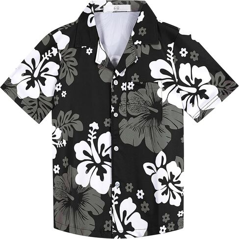 APTRO Boy's Hawaiian Shirt Tropical Beach Casual Summer Shirt #Ks27-floral Black 10-11Years in Kuwait