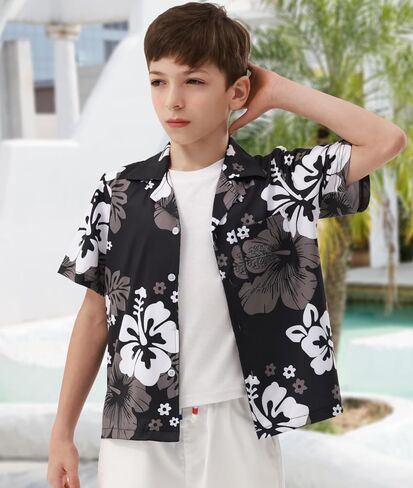 APTRO Boy's Hawaiian Shirt Tropical Beach Casual Summer Shirt #Ks27-floral Black 10-11Years in Kuwait