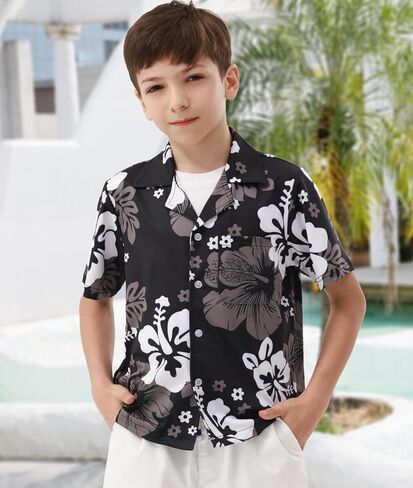 APTRO Boy's Hawaiian Shirt Tropical Beach Casual Summer Shirt #Ks27-floral Black 10-11Years in Kuwait