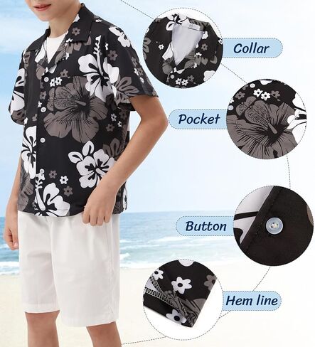 APTRO Boy's Hawaiian Shirt Tropical Beach Casual Summer Shirt #Ks27-floral Black 10-11Years in Kuwait