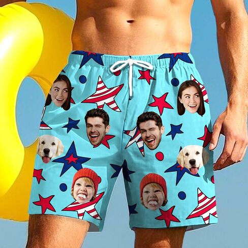 Funstudio Custom Mens Swim Trunks شخصية شورت شورت شاطئ شاطئ جاف سريع مع هدية وجه للرجال أبي صديقها الزوج in Kuwait