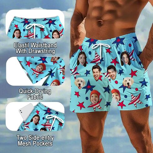 Funstudio Custom Mens Swim Trunks شخصية شورت شورت شاطئ شاطئ جاف سريع مع هدية وجه للرجال أبي صديقها الزوج in Kuwait