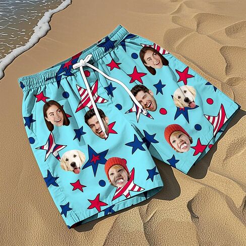 Funstudio Custom Mens Swim Trunks شخصية شورت شورت شاطئ شاطئ جاف سريع مع هدية وجه للرجال أبي صديقها الزوج in Kuwait