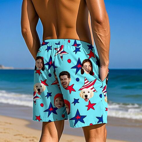 Funstudio Custom Mens Swim Trunks شخصية شورت شورت شاطئ شاطئ جاف سريع مع هدية وجه للرجال أبي صديقها الزوج in Kuwait