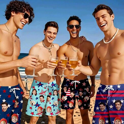 Funstudio Custom Mens Swim Trunks شخصية شورت شورت شاطئ شاطئ جاف سريع مع هدية وجه للرجال أبي صديقها الزوج in Kuwait