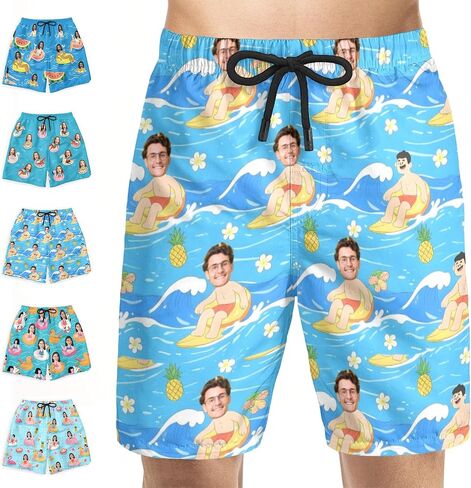 Funstudio Custom Mens Swim Trunks شخصية شورت شورت شاطئ شاطئ جاف سريع مع هدية وجه للرجال أبي صديقها الزوج in Kuwait