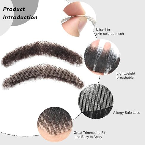 Svolna Human Hair Fake Beard and Mustache, Handmade Lace Realistic Facial Hair, Costume and Halloween Accessory (Brown on fake beard) in Kuwait